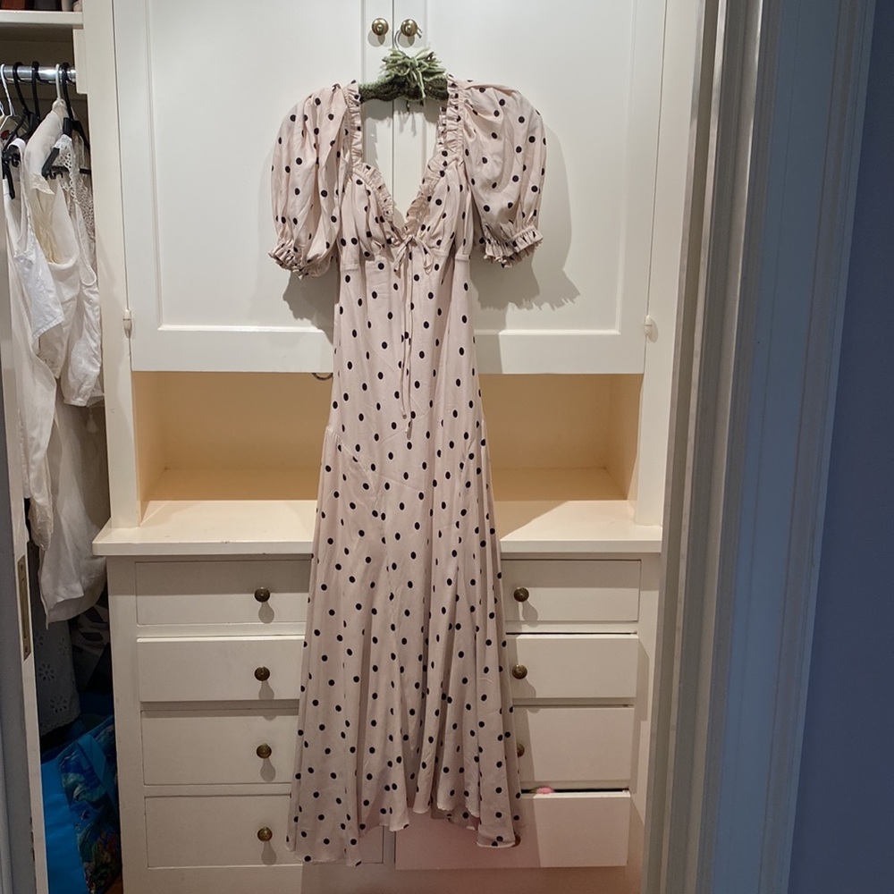 Ronny kobo nude polka dress double bias cut puff sleeves so pretty